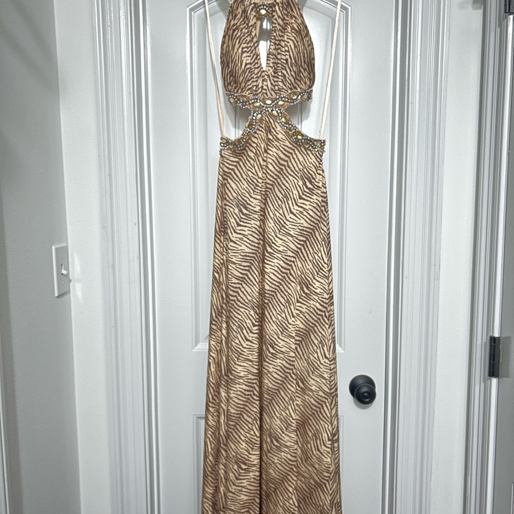 Backless animal print prom or formal gown